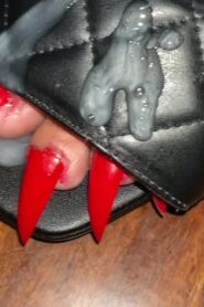 Watch – Long toenails claws in mules and fishnets covered in sperm