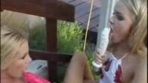 Watch – Blonde lesbos play outside with toys